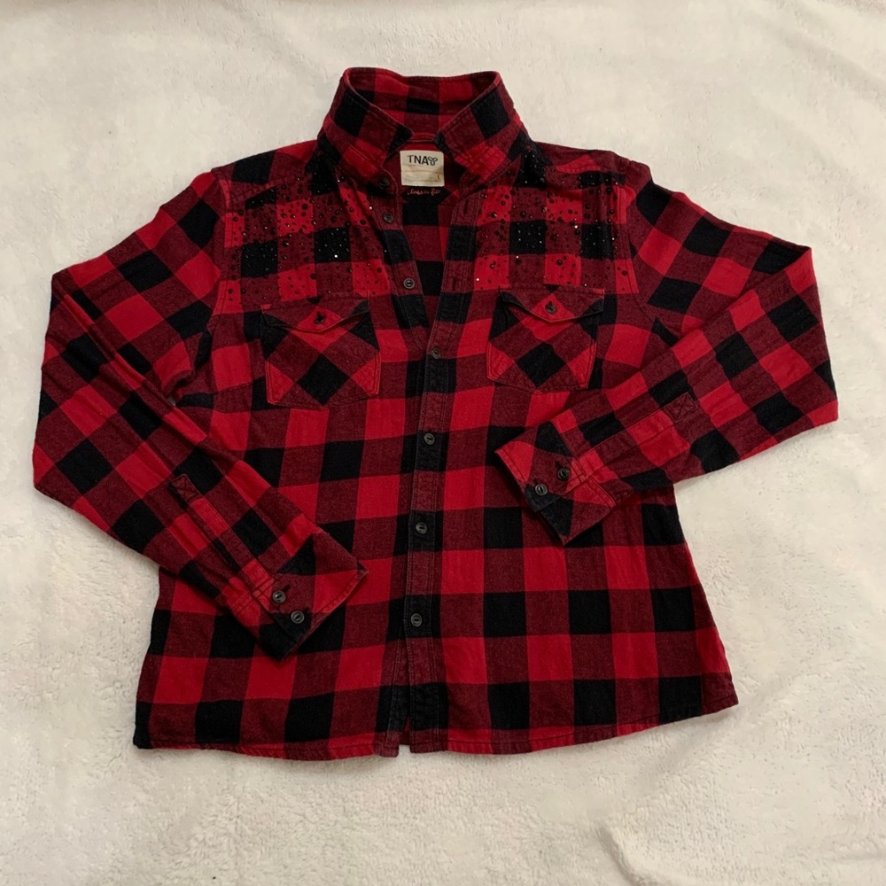 Aritzia Plaid studded top